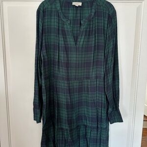 Long Sleeve Green/Navy Flannel Plaid Dress